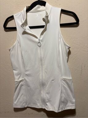 Jaclyn Smith White Zip-Front Sleeveless Athletic Tank